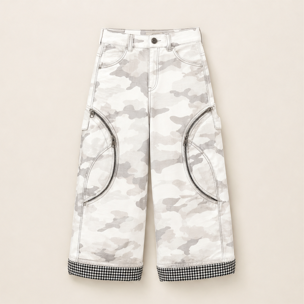 Kamuflo – Pantaloni Cargo Camo Baggy a Gamba Larga White Camo