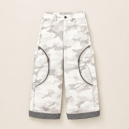 Kamuflo – Pantaloni Cargo Camo Baggy a Gamba Larga White Camo