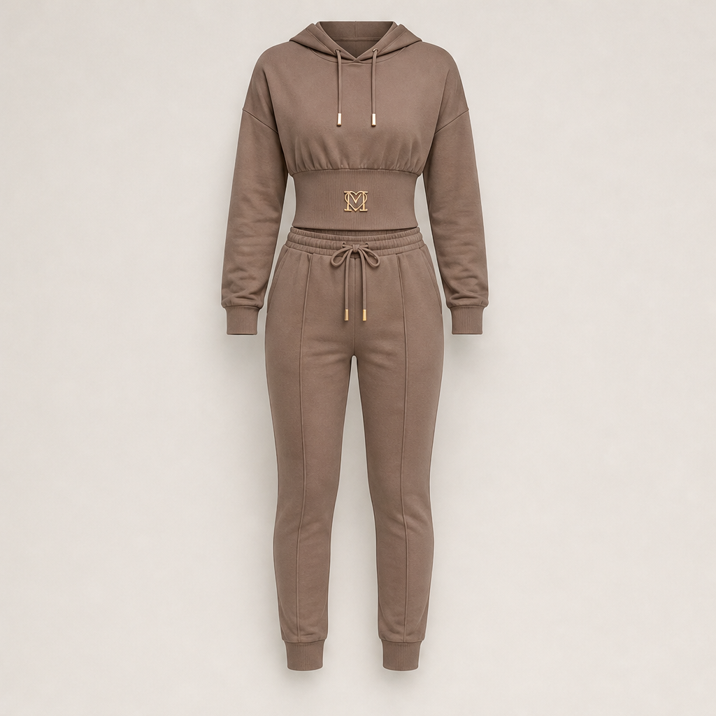 Velmora – Tuta Cropped con Cappuccio Due Pezzi Taupe