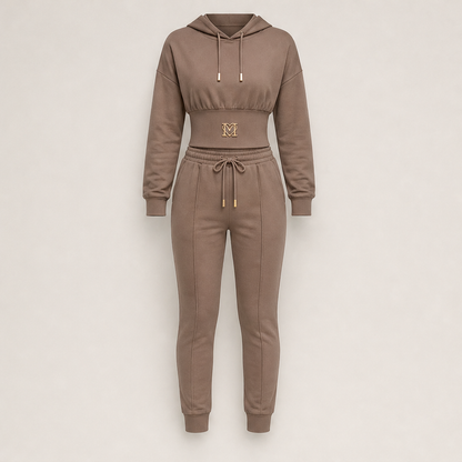 Velmora – Tuta Cropped con Cappuccio Due Pezzi Taupe