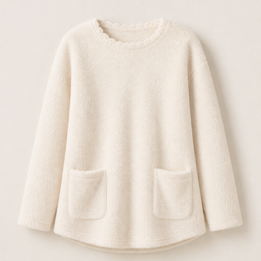 Calorena – Top Girocollo Effetto Peluche Manica Lunga Beige