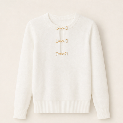 Voralia – Maglia Costine con Fibbie Dorate Ivory