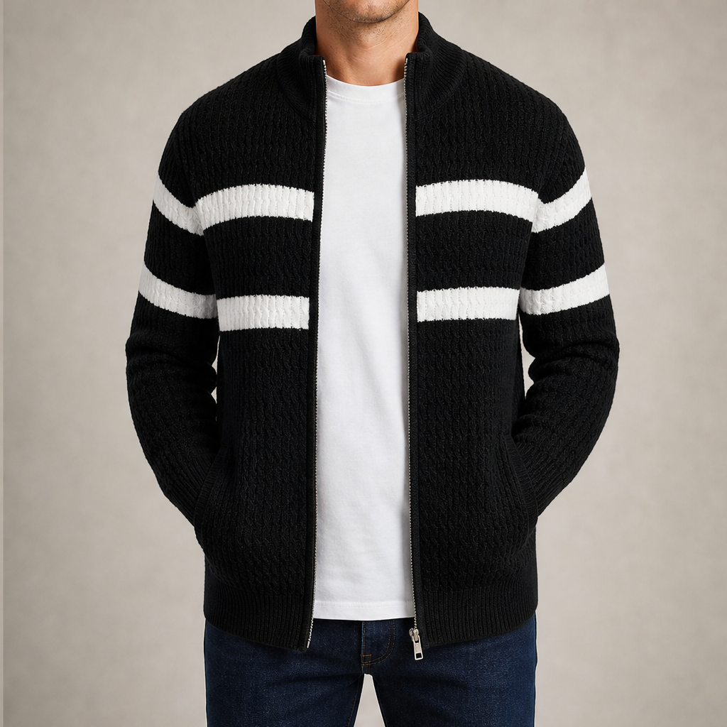 Varnoci – Cardigan Uomo a Righe con Zip Black