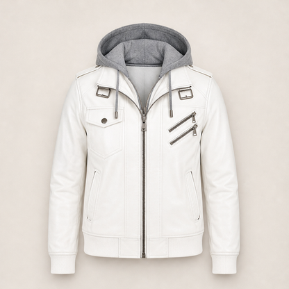 Bryndan – Giacca in Ecopelle con Cappuccio Staccabile White
