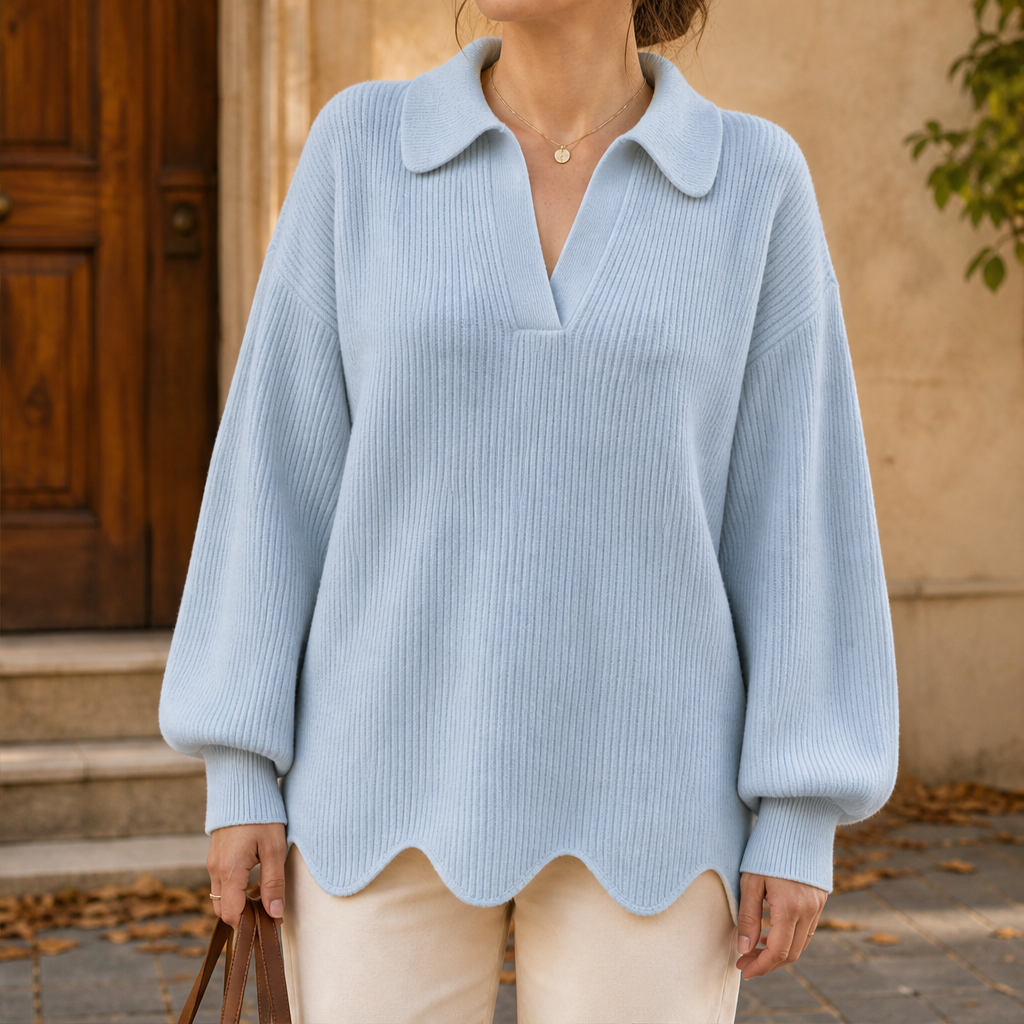 Ovelline – Pullover Collo a V Maniche a Palloncino Light Blue