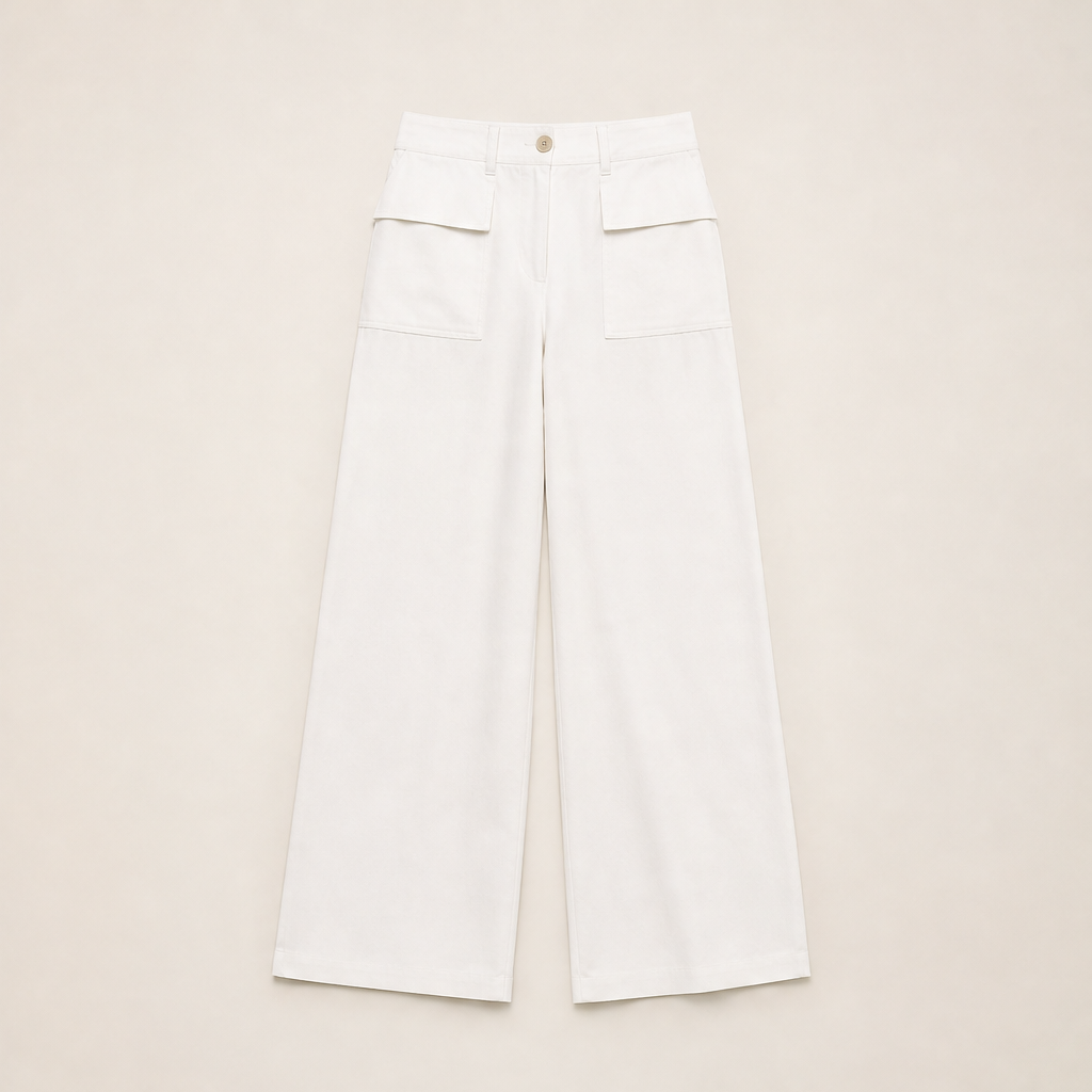 Marlow Pantaloni Donna a Gamba Larga in Cotone e Lino - Pantaloni Casual Fluidi a Vita Alta Ecrù