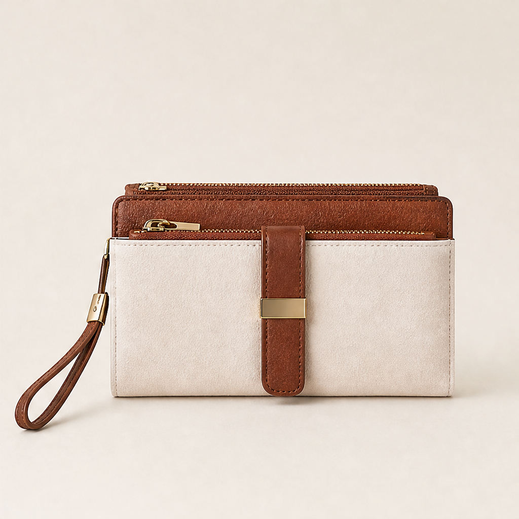 Valenna – Portafoglio Lungo in Pelle con Blocco RFID Beige