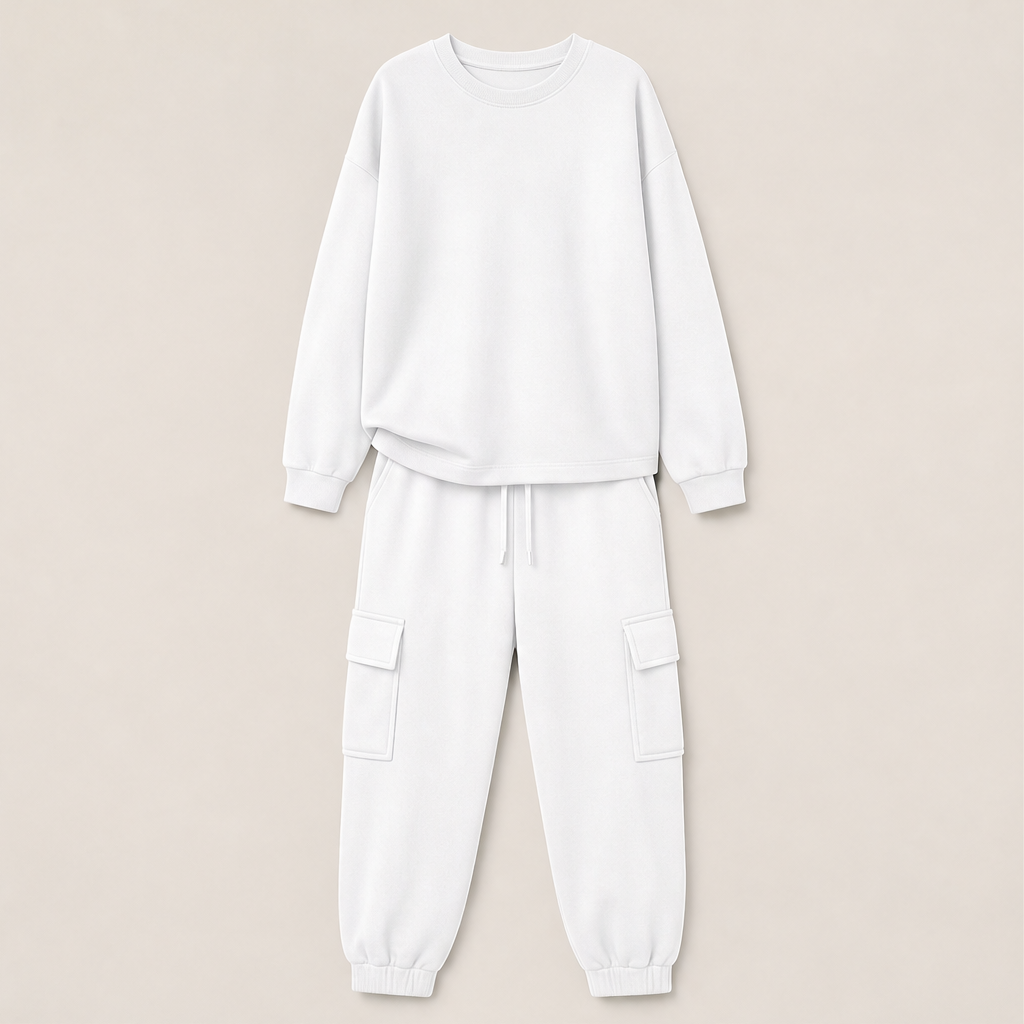 Varonne – Completo Felpa Girocollo e Pantaloni Cargo White