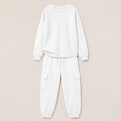 Varonne – Completo Felpa Girocollo e Pantaloni Cargo White