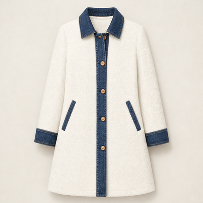Velmora – Cappotto Midi in Pile Patchwork Denim Beige