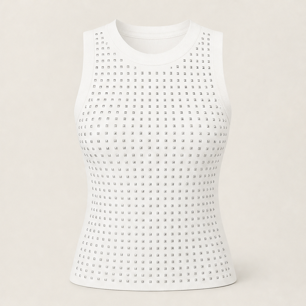 Lucenza – Canotta Aderente Strass Glitter White