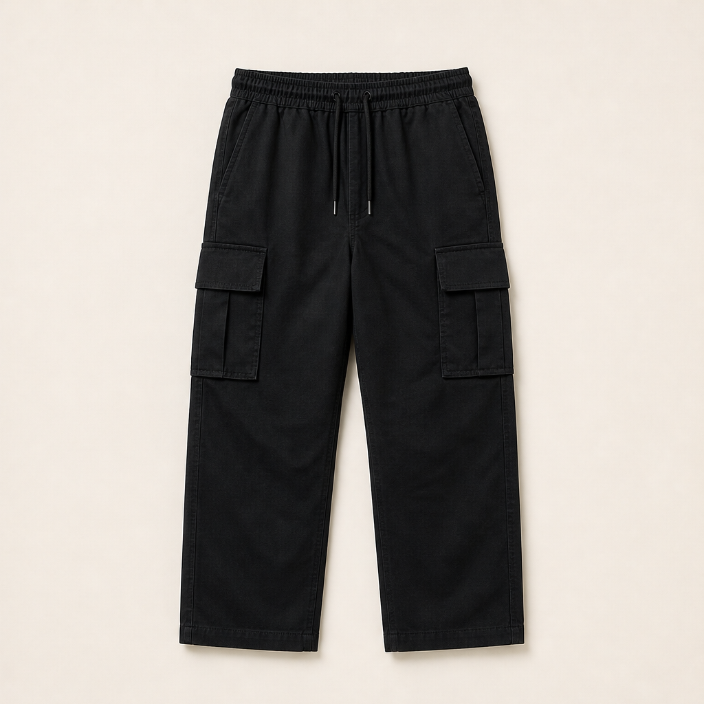 Varenzo – Pantaloni Cargo Comodi Multitasche Black