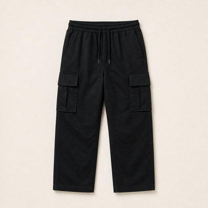 Varenzo – Pantaloni Cargo Comodi Multitasche Black