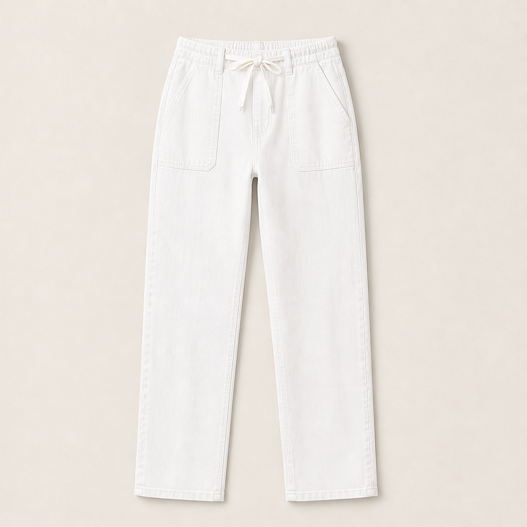 Denvara – Pantaloni Jogger in Denim con Coulisse White