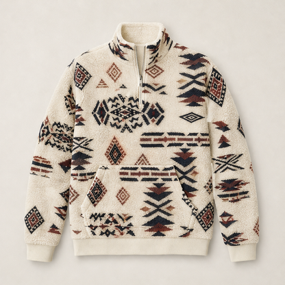 Varnecio – Felpa in Pile con Mezza Zip e Stampa Geometrica Beige
