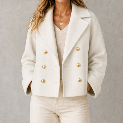 Camelora – Cappotto Corto Doppiopetto in Misto Lana Beige