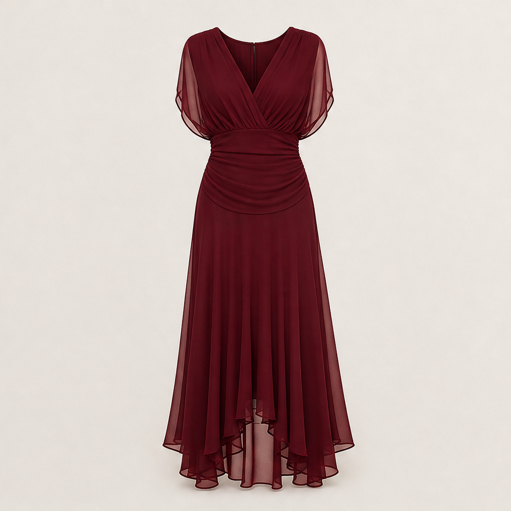 Verilume – Abito Lungo Drappeggiato da Sera Burgundy