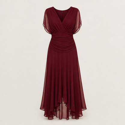 Verilume – Abito Lungo Drappeggiato da Sera Burgundy