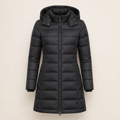 Novanne – Piumino Lungo Trapuntato con Cappuccio Black