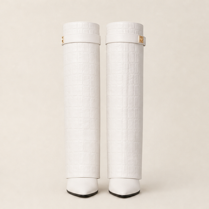 Coccara – Stivali Alti in Pelle Effetto Coccodrillo White