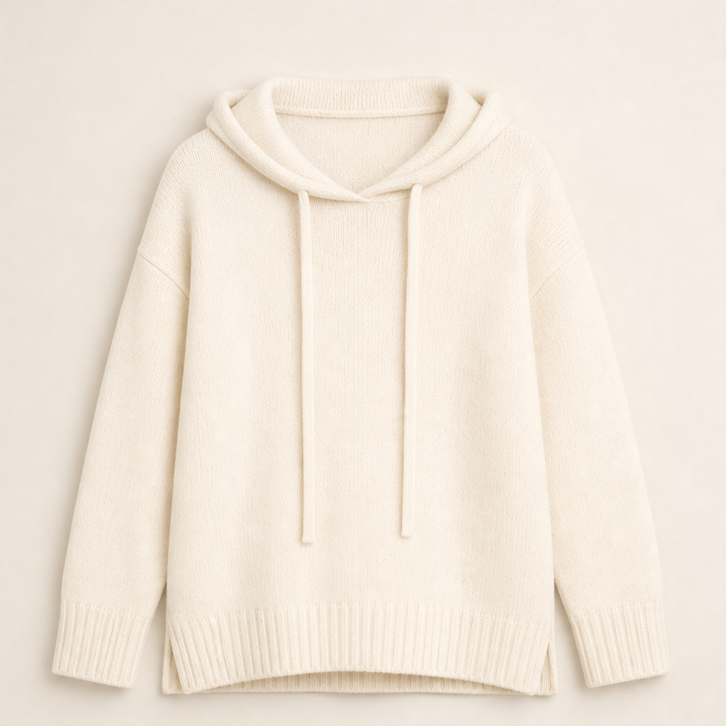 Novarine – Maglione Girocollo con Cappuccio in Maglia Cream