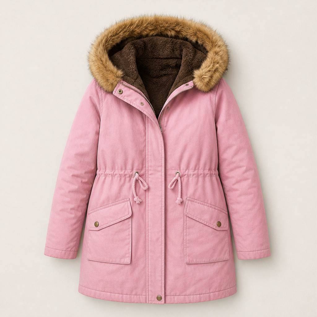 Volmara – Parka Imbottita con Cappuccio in Pelliccia Sintetica Pink