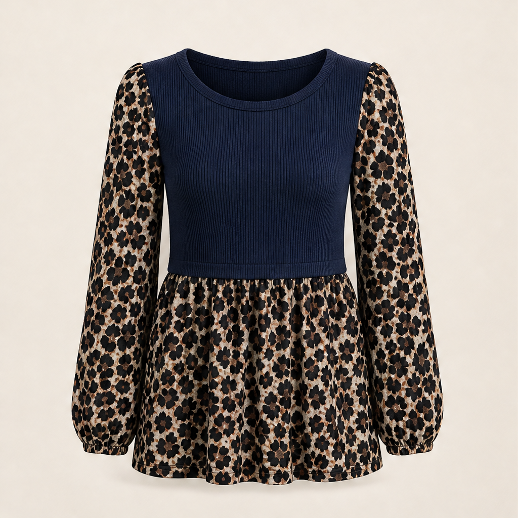 Felvaro – Top Patchwork Leopardato Maniche Lunghe Navy