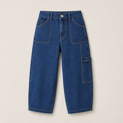 Barrelia – Jeans Barrel Fit Cropped Vita Media Dark Blue