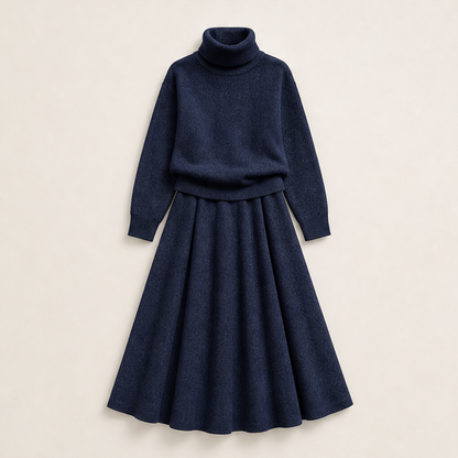 Varlune – Completo Dolcevita e Gonna Lunga a Due Pezzi Navy