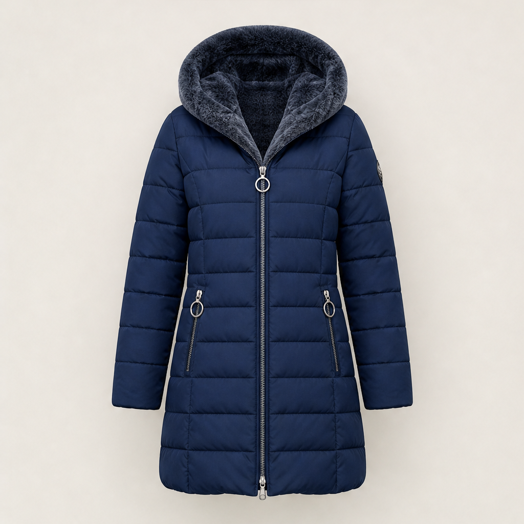 Luania – Piumino Lungo con Cappuccio Oversize Navy