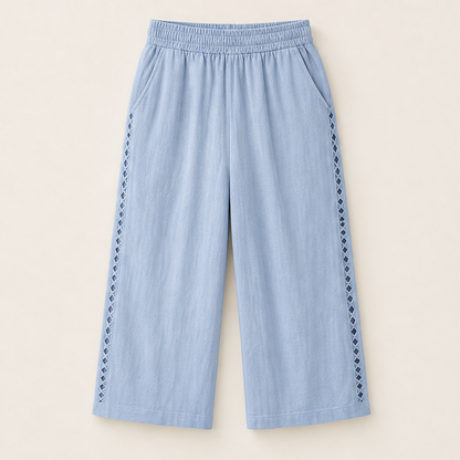 Lacerina – Pantaloni Capri Vita Alta con Pizzo Blue