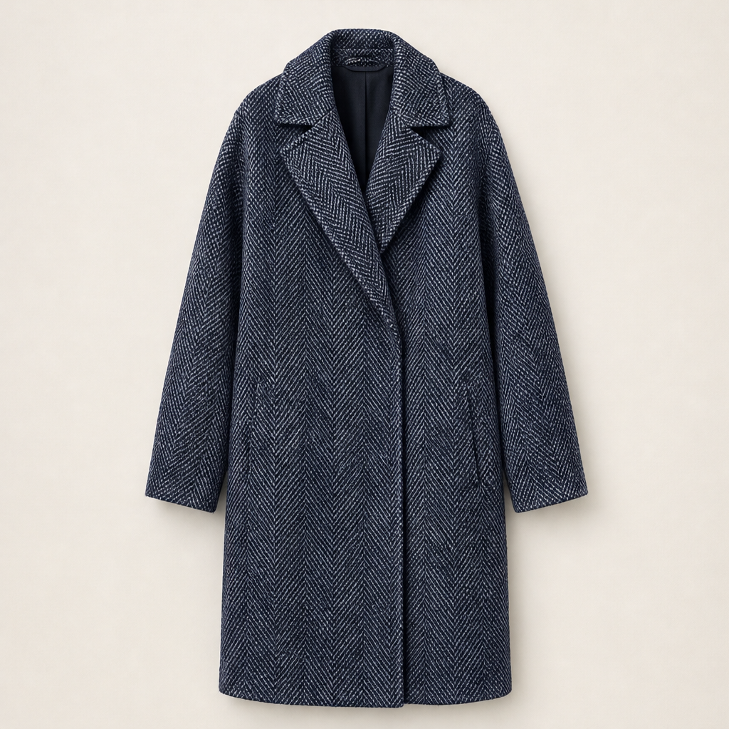 Valbrina – Cappotto Oversize in Fischgrät Navy