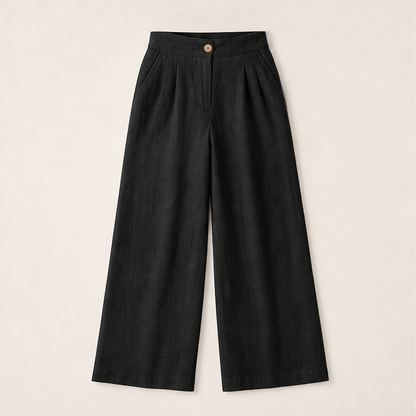 Olandia – Pantaloni Dritti in Misto Lino Black