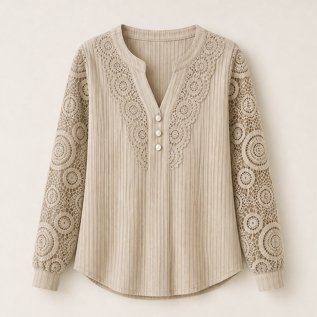 Lorenza – Blusa in Pizzo Patchwork Scollo a V Khaki