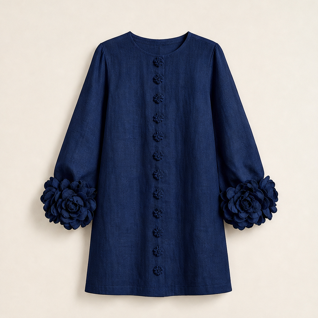 Florenne – Abito Mini con Polsini Floreali Navy