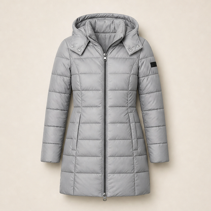 Novarine – Piumino Trapuntato Midi con Cappuccio Grey