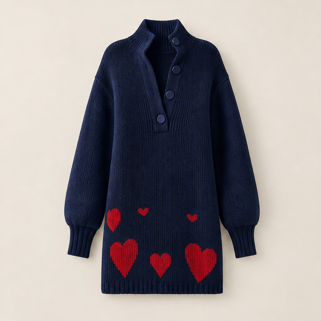 Novarina – Abito Corto in Maglia con Cuori Navy