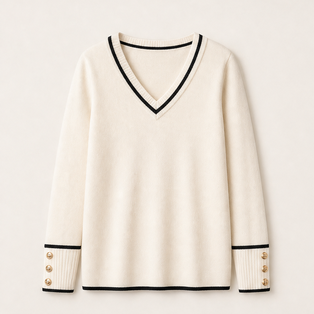 Varonne – Maglia a Contrasto Scollo a V Cream