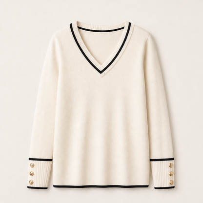 Varonne – Maglia a Contrasto Scollo a V Cream