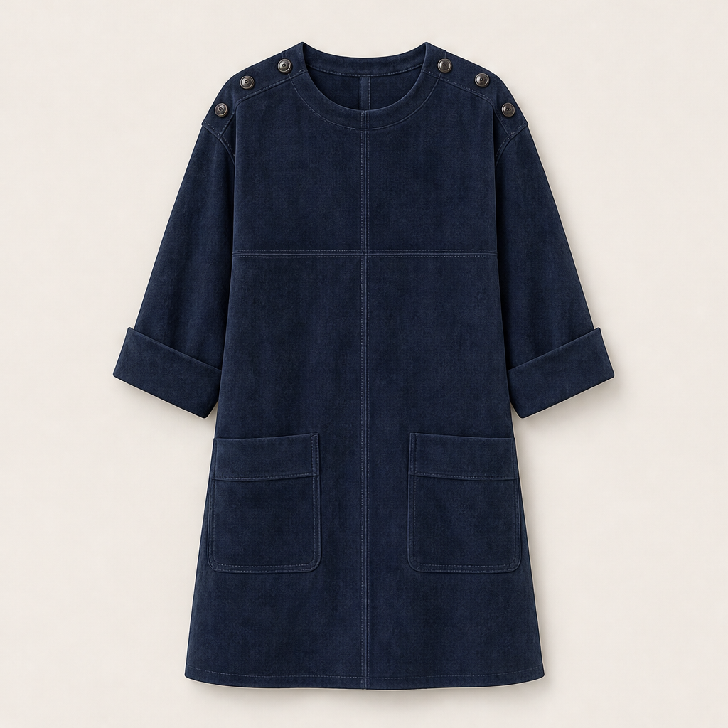 Sueveta – Minivestito in Similpelle Scamosciata con Bottoni Navy