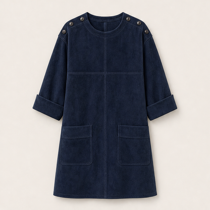 Sueveta – Minivestito in Similpelle Scamosciata con Bottoni Navy