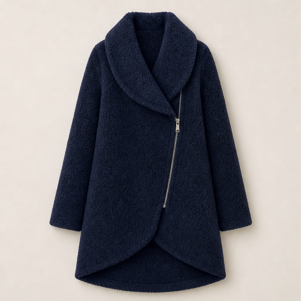 Morvante – Cappotto Lungo in Pile Asimmetrico Navy