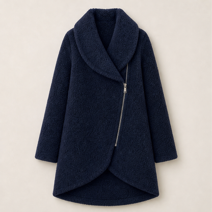 Morvante – Cappotto Lungo in Pile Asimmetrico Navy