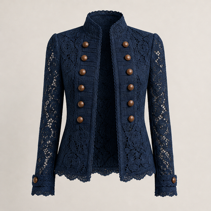 Veloresa – Giacca in Pizzo Collo Coreano Doppiopetto Navy