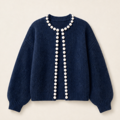 Perlavia – Cardigan in Maglia con Perle Navy