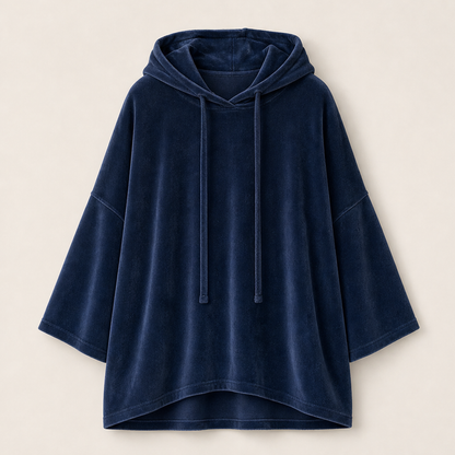 Velvora – Felpa con Cappuccio Spalle Scese in Velluto Navy