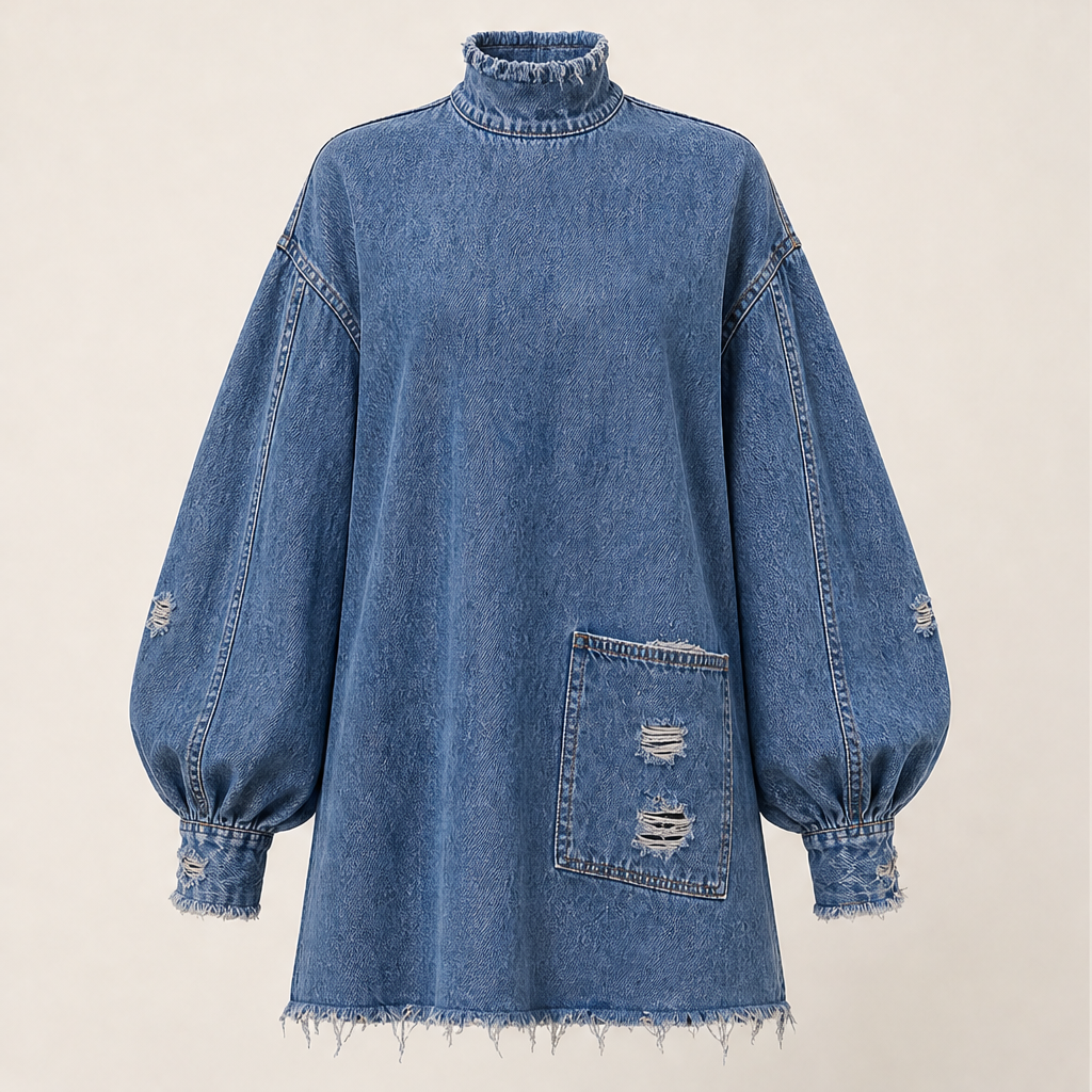Varonne – Minivestito Oversize in Denim Collo Alto Blue