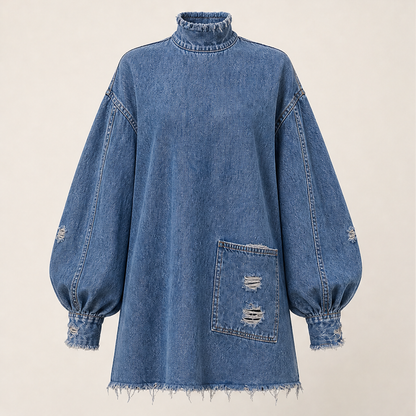 Varonne – Minivestito Oversize in Denim Collo Alto Blue