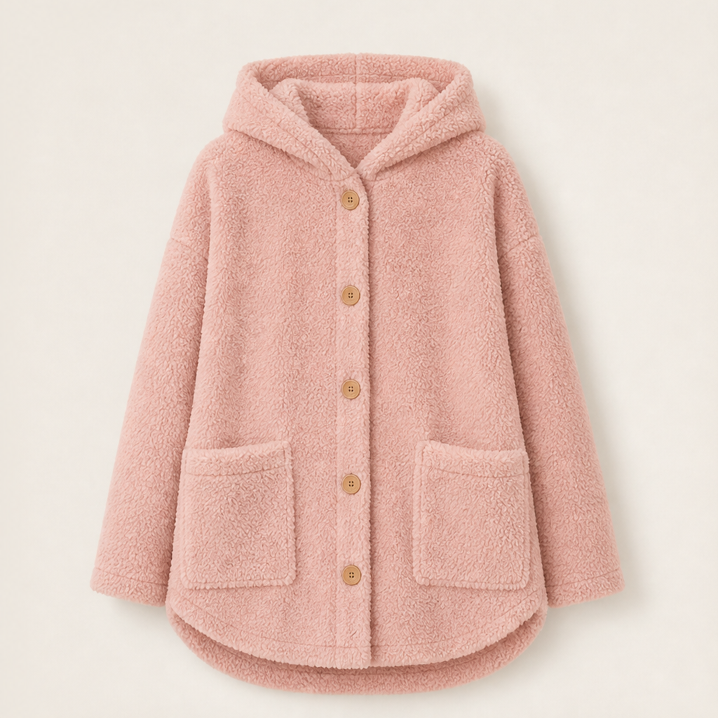 Orsetta – Giacca Lunga in Pile Teddy con Cappuccio Pink