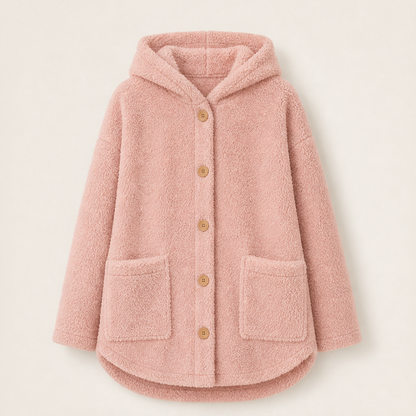 Orsetta – Giacca Lunga in Pile Teddy con Cappuccio Pink